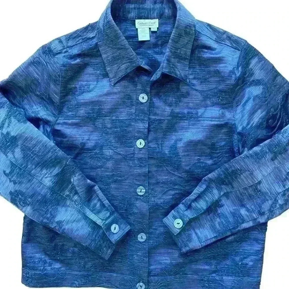 Coldwater Creek Jean Style Dressy Jacquard Jacket Size L Blue Beaded Casual Fun - Picture 7 of 10